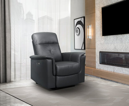 Bristow Leather Swivel Glider Reclining Chair (Blue-Gray / Black / Dark-Gray) - Power Glider Recliner Angle Closed Lifestyle