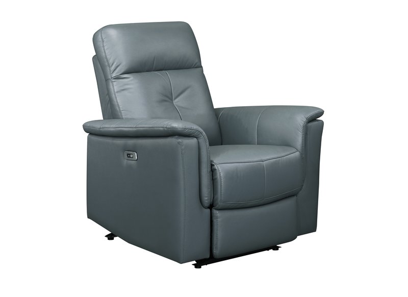 Bristow Leather Swivel Glider Reclining Chair (Blue-Gray / Black / Dark-Gray) - Power Glider Recliner Angle Closed Nobg