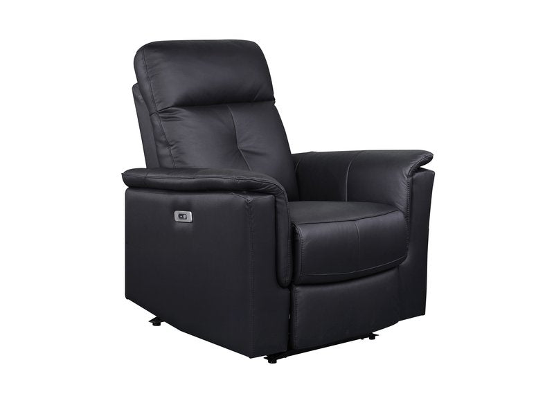Bristow Leather Swivel Glider Reclining Chair (Blue-Gray / Black / Dark-Gray) - Power Glider Recliner Angle Closed Nobg