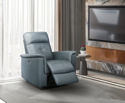 Bristow Leather Swivel Glider Reclining Chair (Blue-Gray / Black / Dark-Gray) - Power Glider Recliner Angle Open Lifestyle