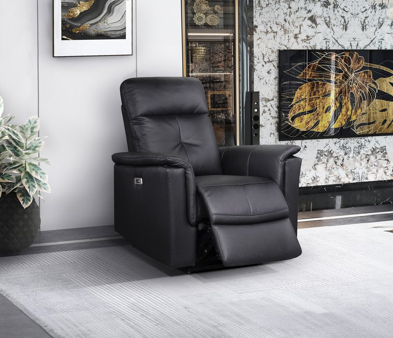 Bristow Leather Swivel Glider Reclining Chair (Blue-Gray / Black / Dark-Gray) - Power Glider Recliner Angle Open Lifestyle
