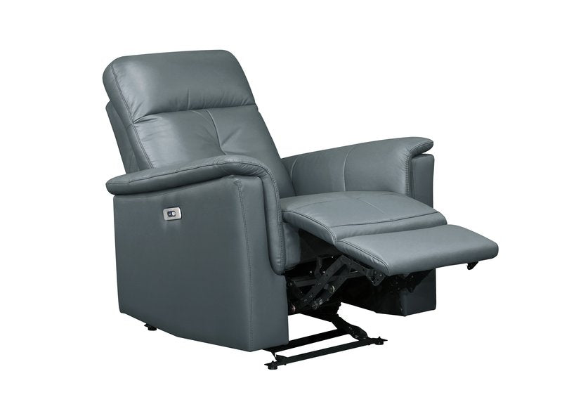 Bristow Leather Swivel Glider Reclining Chair (Blue-Gray / Black / Dark-Gray) - Power Glider Recliner Angle Open Nobg