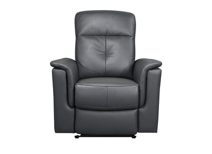 Bristow Leather Swivel Glider Reclining Chair (Blue-Gray / Black / Dark-Gray) - Power Glider Recliner Front Closed Nobg