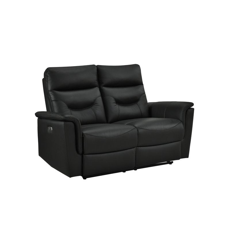 Anglesey Black Leather Power Reclining Sofa / Loveseat / Chair - Power Reclining Loveseat Angle Closed Nobg
