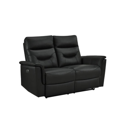 Anglesey Black Leather Power Reclining Sofa / Loveseat / Chair - Power Reclining Loveseat Angle Closed Nobg