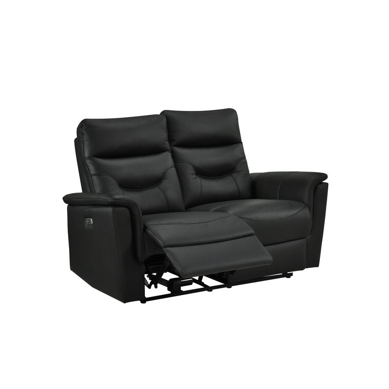 Anglesey Black Leather Power Reclining Sofa / Loveseat / Chair - Power Reclining Loveseat Angle Open Nobg
