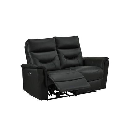 Anglesey Black Leather Power Reclining Sofa / Loveseat / Chair - Power Reclining Loveseat Angle Open Nobg