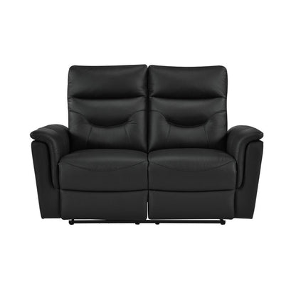 Anglesey Black Leather Power Reclining Sofa / Loveseat / Chair - Power Reclining Loveseat Front Closed Nobg