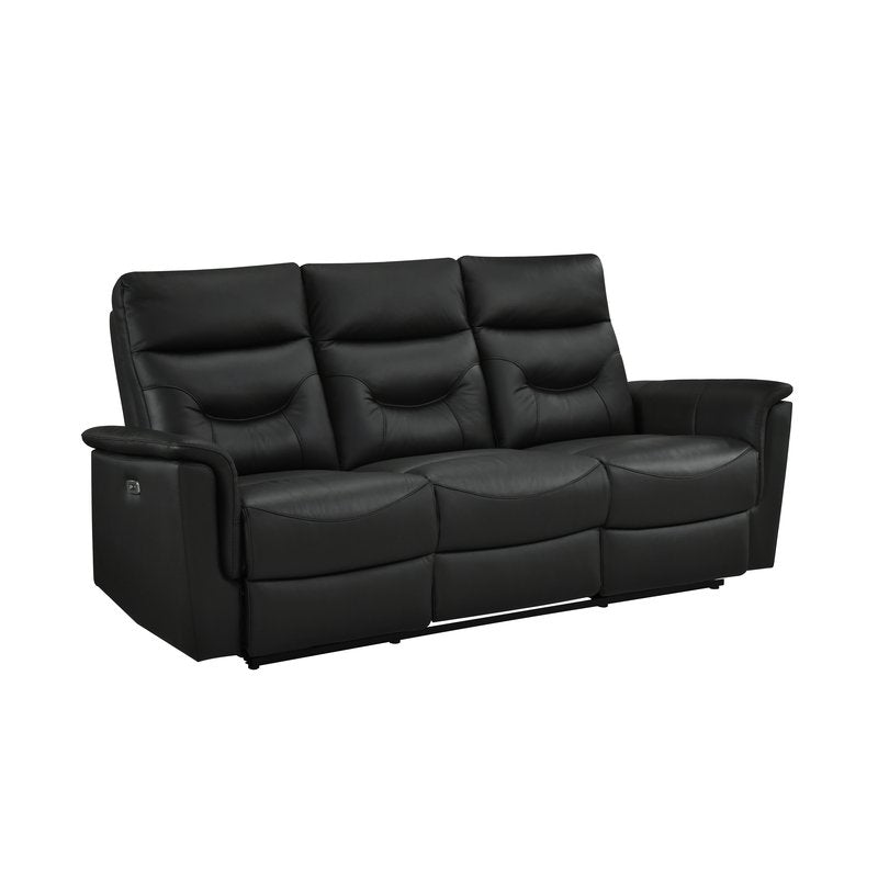 Anglesey Black Leather Power Reclining Sofa / Loveseat / Chair - Power Reclining Sofa Angle Closed Nobg