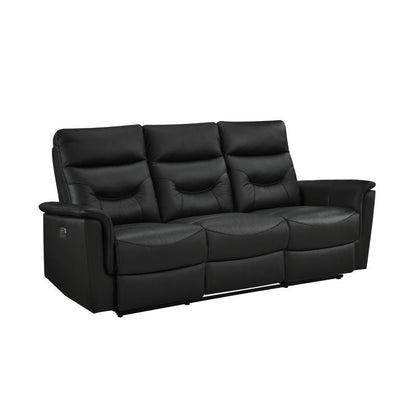 Anglesey Black Leather Power Reclining Sofa / Loveseat / Chair - Power Reclining Sofa Angle Closed Nobg