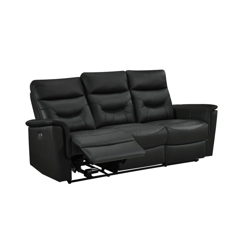 Anglesey Black Leather Power Reclining Sofa / Loveseat / Chair - Power Reclining Sofa Angle Open Nobg
