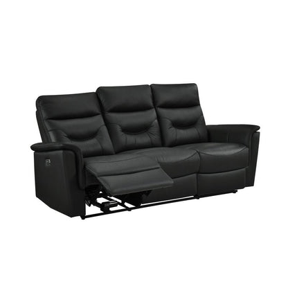 Anglesey Black Leather Power Reclining Sofa / Loveseat / Chair - Power Reclining Sofa Angle Open Nobg