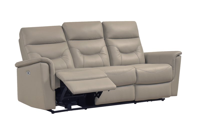 Anglesey Black Leather Power Reclining Sofa / Loveseat / Chair - Power Reclining Sofa Angle Open Nobg