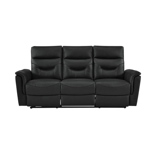 Anglesey Black Leather Power Reclining Sofa / Loveseat / Chair - Power Reclining Sofa Front Closed Nobg