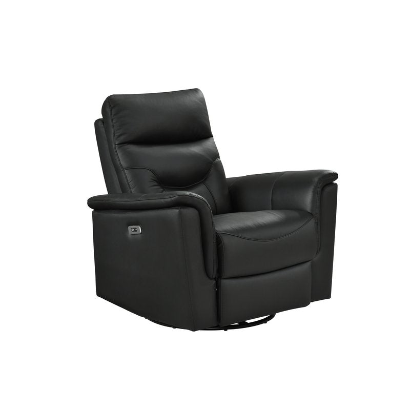 Anglesey Black Leather Power Reclining Sofa / Loveseat / Chair - Power Swivel Glider Recliner Angle Closed Nobg