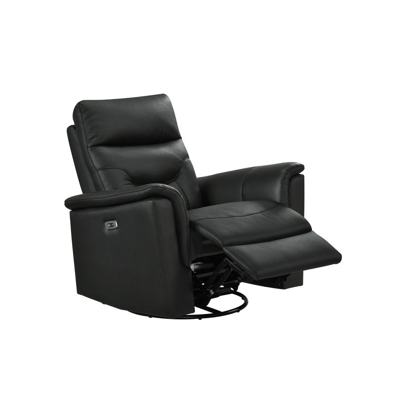 Anglesey Black Leather Power Reclining Sofa / Loveseat / Chair - Power Swivel Glider Recliner Angle Open Nobg