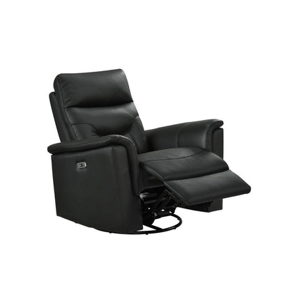 Anglesey Black Leather Power Reclining Sofa / Loveseat / Chair - Power Swivel Glider Recliner Angle Open Nobg