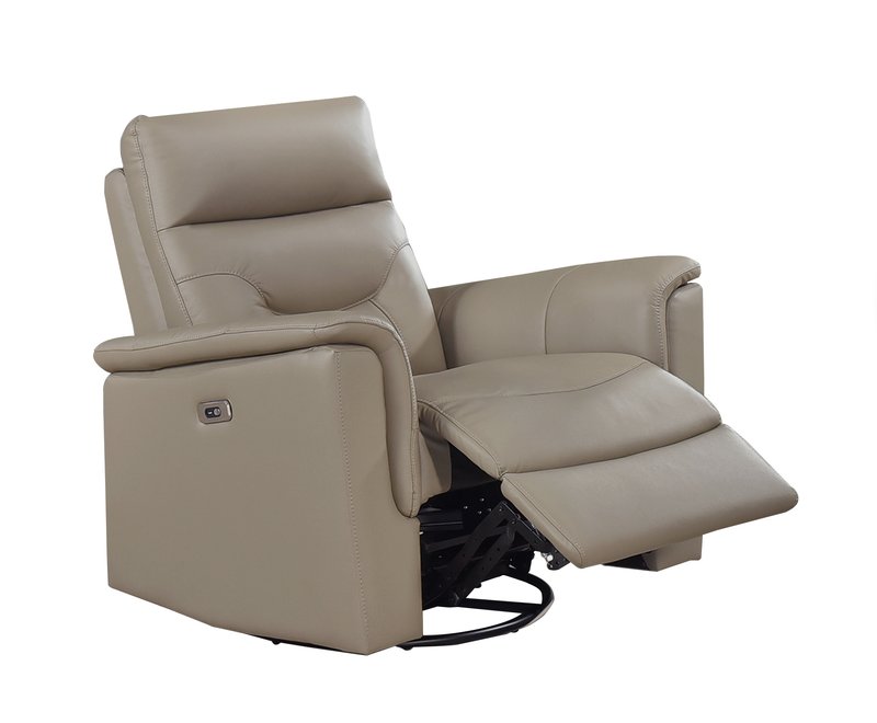 Anglesey Black Leather Power Reclining Sofa / Loveseat / Chair - Power Swiveling Glider Recliner Angle Open Nobg