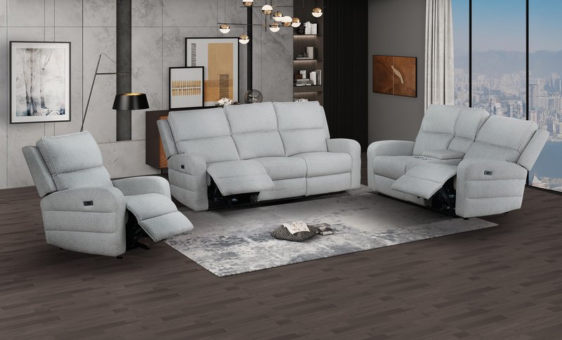 Thorne II 3-Piece Light Gray Power Reclining Sectional with Console and USB Charging - 3Pc Power Reclining Upholstery Set Open Lifestyle