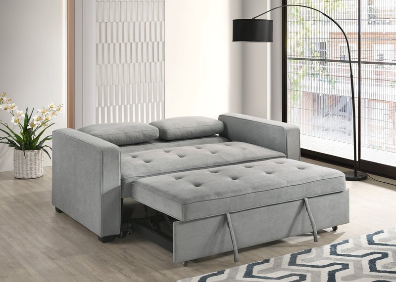 Wodehouse Light Gray Sofa Bed with 2 Pillows - Sofa Bed Fully Open Lifestyle