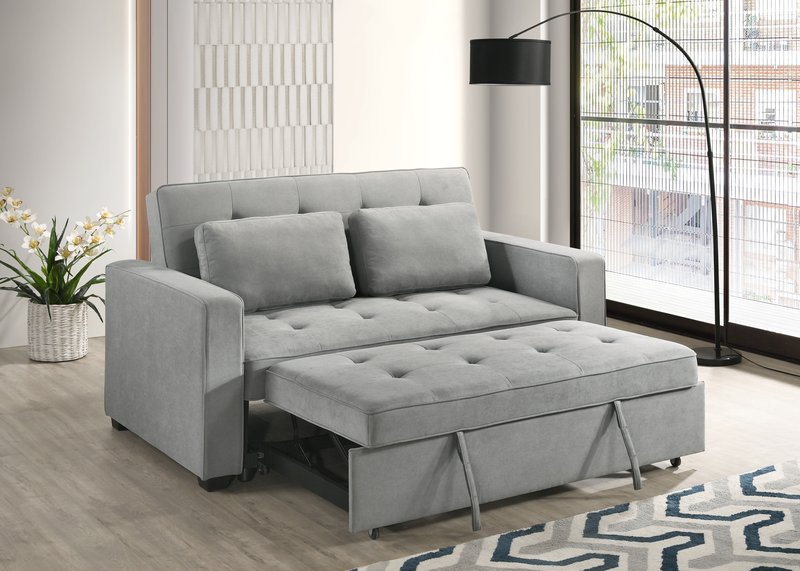 Wodehouse Light Gray Sofa Bed with 2 Pillows - Sofa Bed Partially Open Lifestyle