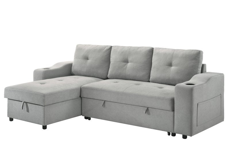 Decker 2-Piece Light Gray Sleeper Sectional with Reversible Storage Chaise - 2Pc Reversible Sectional With Pullout Sleeper Lhf Storage Chaise Angle Closed Nobg