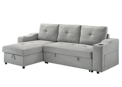 Decker 2-Piece Light Gray Sleeper Sectional with Reversible Storage Chaise - 2Pc Reversible Sectional With Pullout Sleeper Lhf Storage Chaise Angle Closed Nobg