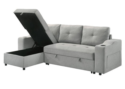 Decker 2-Piece Light Gray Sleeper Sectional with Reversible Storage Chaise - 2Pc Reversible Sectional With Pullout Sleeper Lhf Storage Chaise Angle Open Chaise Nobg