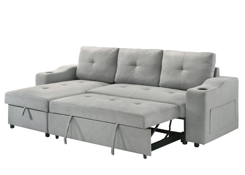 Decker 2-Piece Light Gray Sleeper Sectional with Reversible Storage Chaise - 2Pc Reversible Sectional With Pullout Sleeper Lhf Storage Chaise Angle Open Sleeper Nobg