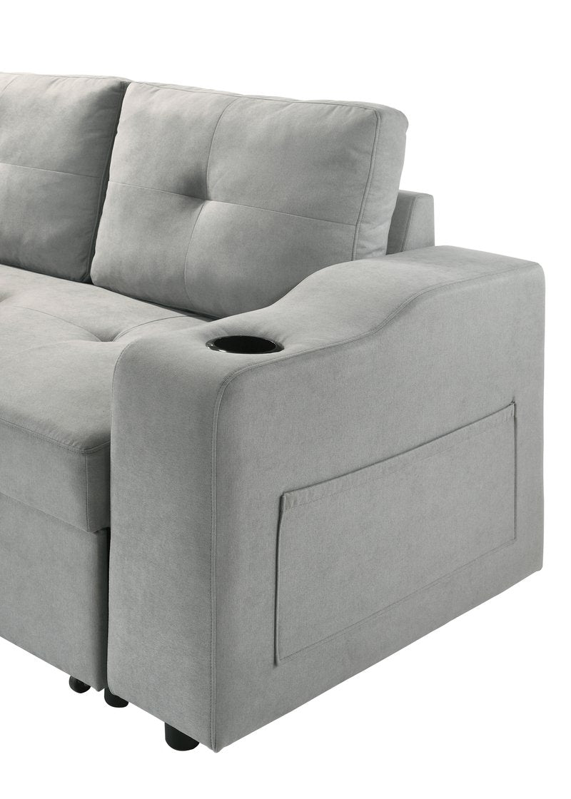 Decker 2-Piece Light Gray Sleeper Sectional with Reversible Storage Chaise - 2Pc Reversible Sectional With Pullout Sleeper Lhf Storage Chaise Arm Rest Detail Nobg