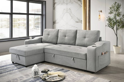 Decker 2-Piece Light Gray Sleeper Sectional with Reversible Storage Chaise - 2Pc Reversible Sectional With Pullout Sleeper Lhf Storage Chaise Closed Lifestyle