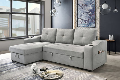 Decker 2-Piece Light Gray Sleeper Sectional with Reversible Storage Chaise - 2Pc Reversible Sectional With Pullout Sleeper Lhf Storage Chaise Closed Lifestyle New