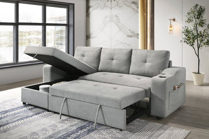 Decker 2-Piece Light Gray Sleeper Sectional with Reversible Storage Chaise - 2Pc Reversible Sectional With Pullout Sleeper Lhf Storage Chaise Open Lifestyle