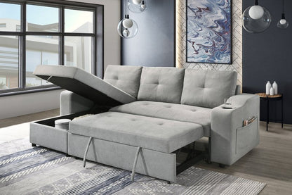 Decker 2-Piece Light Gray Sleeper Sectional with Reversible Storage Chaise - 2Pc Reversible Sectional With Pullout Sleeper Lhf Storage Chaise Open Lifestyle New