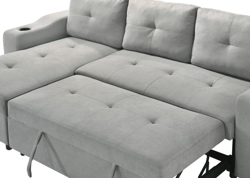 Decker 2-Piece Light Gray Sleeper Sectional with Reversible Storage Chaise - 2Pc Reversible Sectional With Pullout Sleeper Lhf Storage Chaise Sleeper Detail Nobg