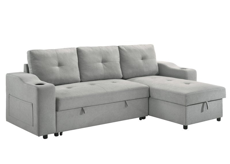 Decker 2-Piece Light Gray Sleeper Sectional with Reversible Storage Chaise - 2Pc Reversible Sectional With Pullout Sleeper Rhf Storage Chaise Angle Closed Nobg