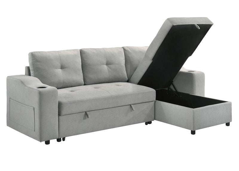 Decker 2-Piece Light Gray Sleeper Sectional with Reversible Storage Chaise - 2Pc Reversible Sectional With Pullout Sleeper Rhf Storage Chaise Angle Open Chaise Nobg