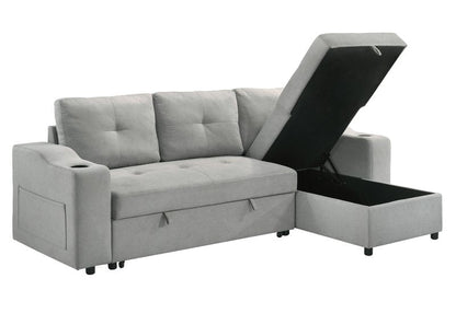 Decker 2-Piece Light Gray Sleeper Sectional with Reversible Storage Chaise - 2Pc Reversible Sectional With Pullout Sleeper Rhf Storage Chaise Angle Open Chaise Nobg