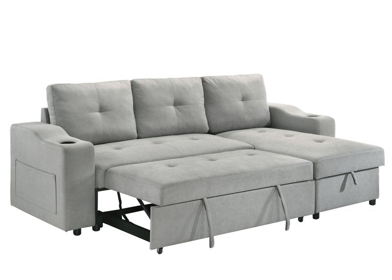 Decker 2-Piece Light Gray Sleeper Sectional with Reversible Storage Chaise - 2Pc Reversible Sectional With Pullout Sleeper Rhf Storage Chaise Angle Open Sleeper Nobg