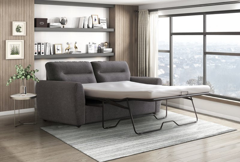 Vynn Gray Sofa Bed with 4-Inch Foam Mattress - Sofa Bed Angle Open Lifestyle