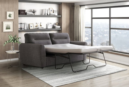 Vynn Gray Sofa Bed with 4-Inch Foam Mattress - Sofa Bed Angle Open Lifestyle