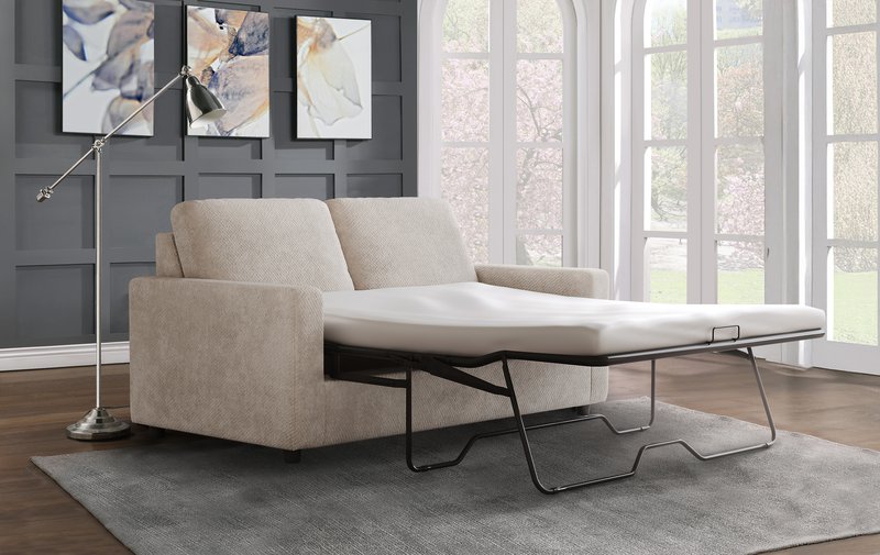 Dockson Beige Chenille Sofa Bed with 4-Inch Foam Mattress - Sofa Bed Angle Open Lifestyle