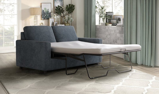 Dockson Beige Chenille Sofa Bed with 4-Inch Foam Mattress - Sofa Bed Angle Open Lifestyle