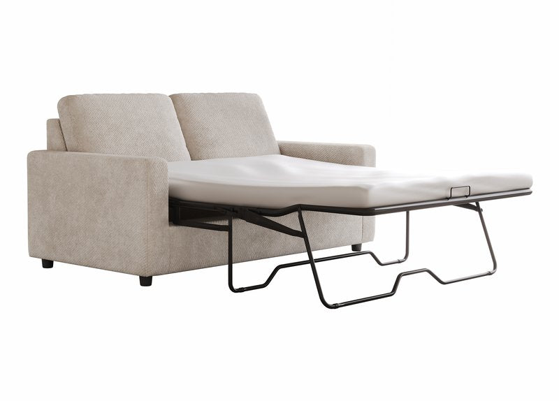 Dockson Beige Chenille Sofa Bed with 4-Inch Foam Mattress - Sofa Bed Angle Open Nobg